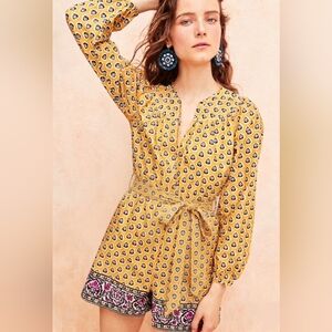 J. Crew NWT Point Sur Romper Summer Paisley Block Print‎ In Yellow Size 10